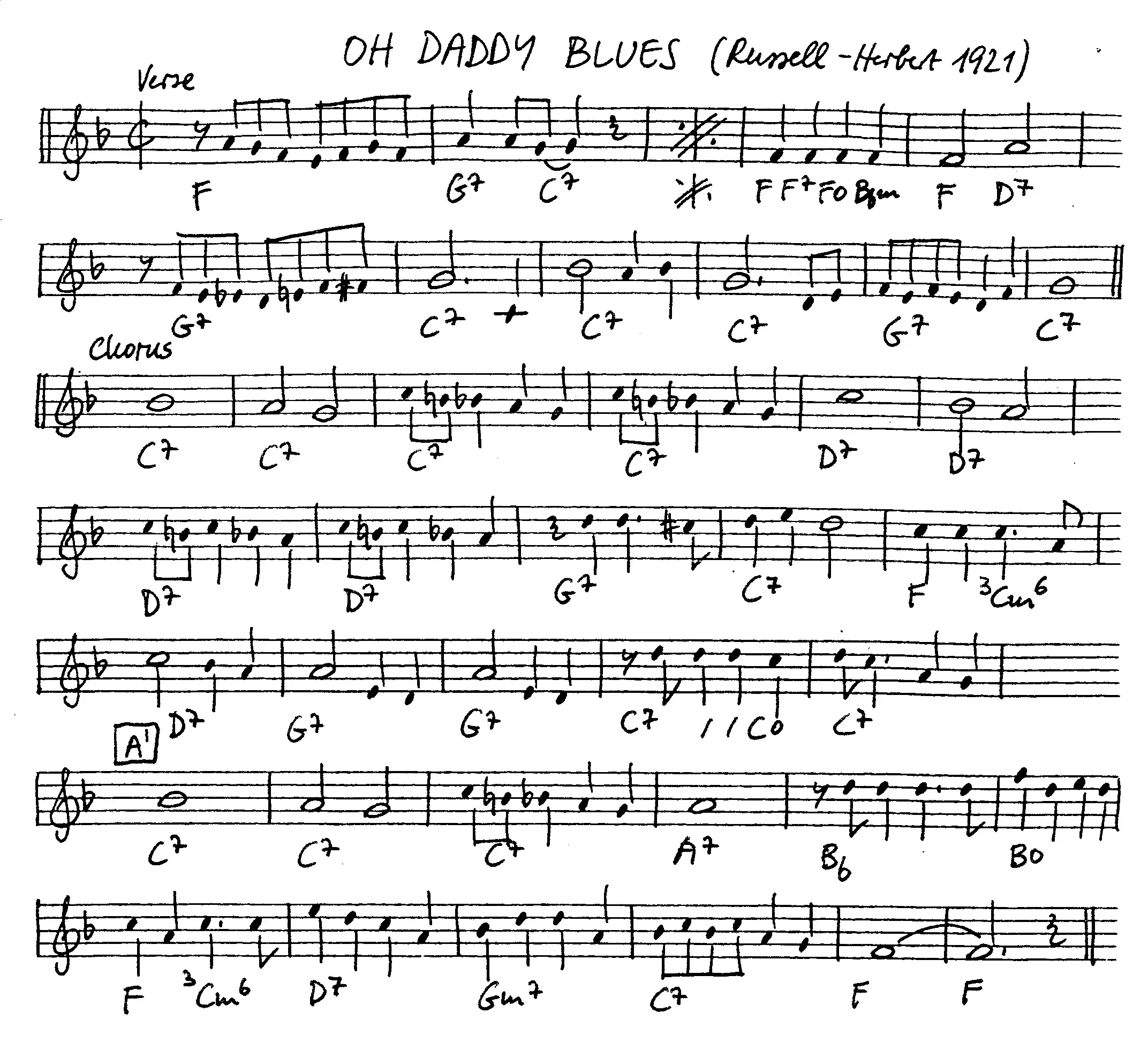 oh daddy blues free jazz leadsheet - Courtesy of the Jungle Jazz Band